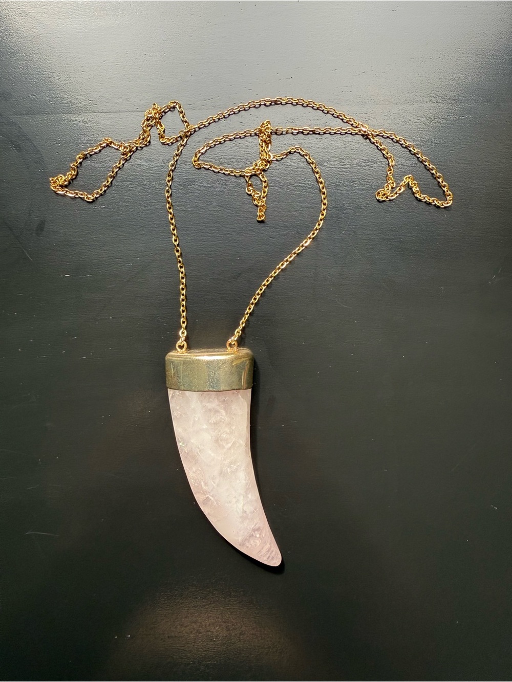 Genuine Rose Quartz Gold Plated Horn Pendant Necklace